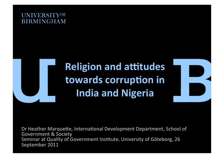 religion and a tudes towards corrup3on in india and