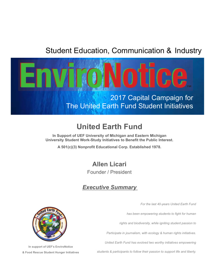 2017 capital campaign for the united earth fund student