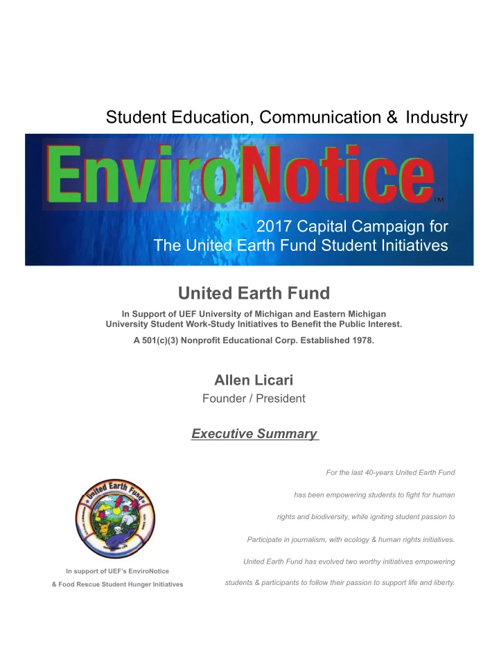 2017 capital campaign for the united earth fund student