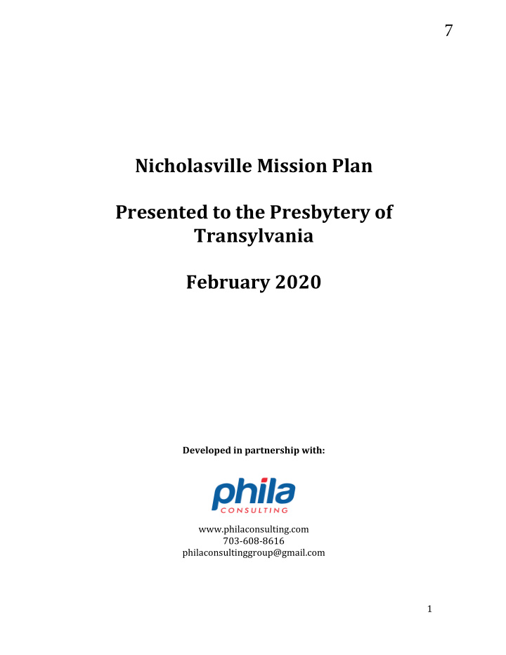 nicholasville mission plan presented to the presbytery of