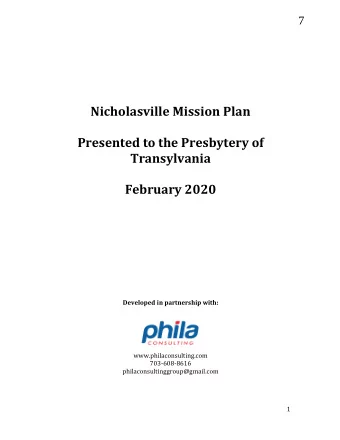 Nicholasville  Mission  Plan    Presented  to  the  Presbytery  of