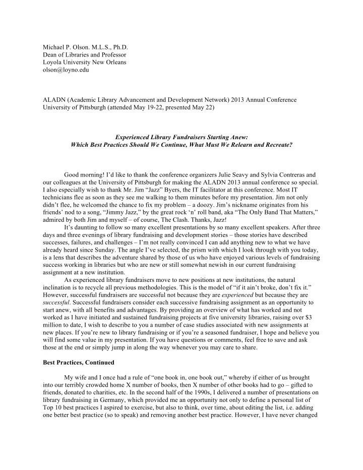 michael p olson m l s ph d dean of libraries and