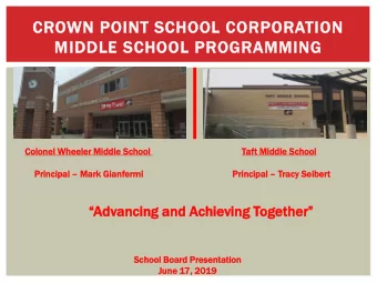 CROWN POINT SCHOOL CORPORATION  MIDDLE SCHOOL PROGRAMMING  Colo  lonel  nel Wheeler  r Mid  iddle