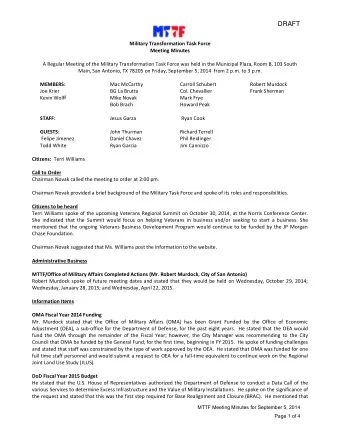 DRAFT  Military Transformation Task Force  Meeting Minutes  A Regular Meeting of the Military