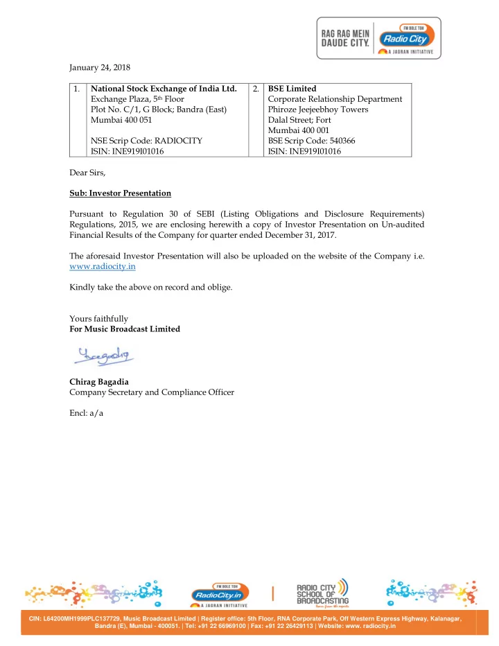 january 24 2018 1 national stock exchange of india ltd 2