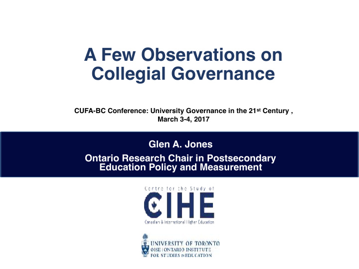 a few observations on collegial governance