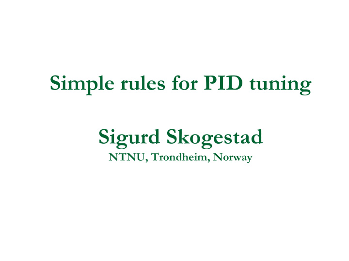 simple rules for pid tuning sigurd skogestad