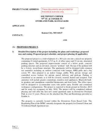 These documents are provided for  PROJECT NAME ADDRESS:  theoretical exercise only. INTERURBAN