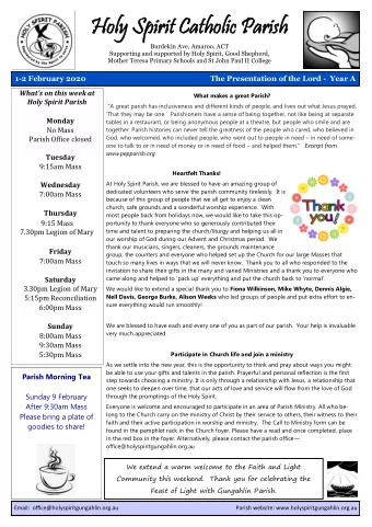 Hol  Holy Spirit Cat  y Spirit Catholic Pari  holic Parish  sh  Burdekin Ave, Amaroo, ACT