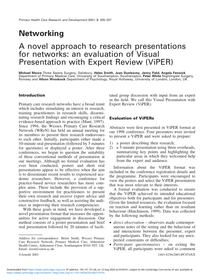 networking a novel approach to research presentations for