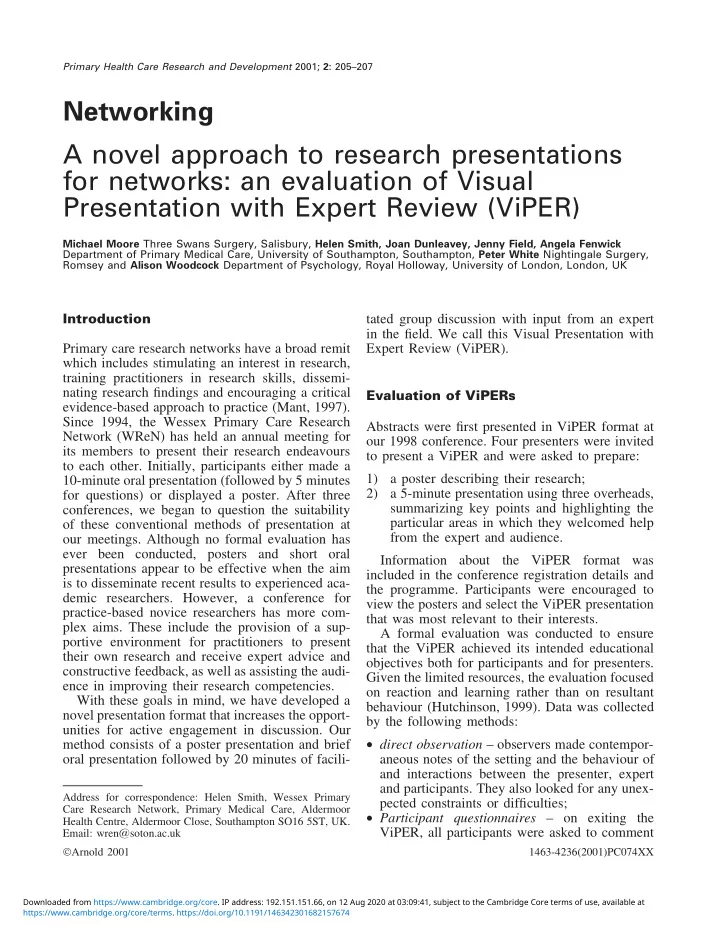 networking a novel approach to research presentations for