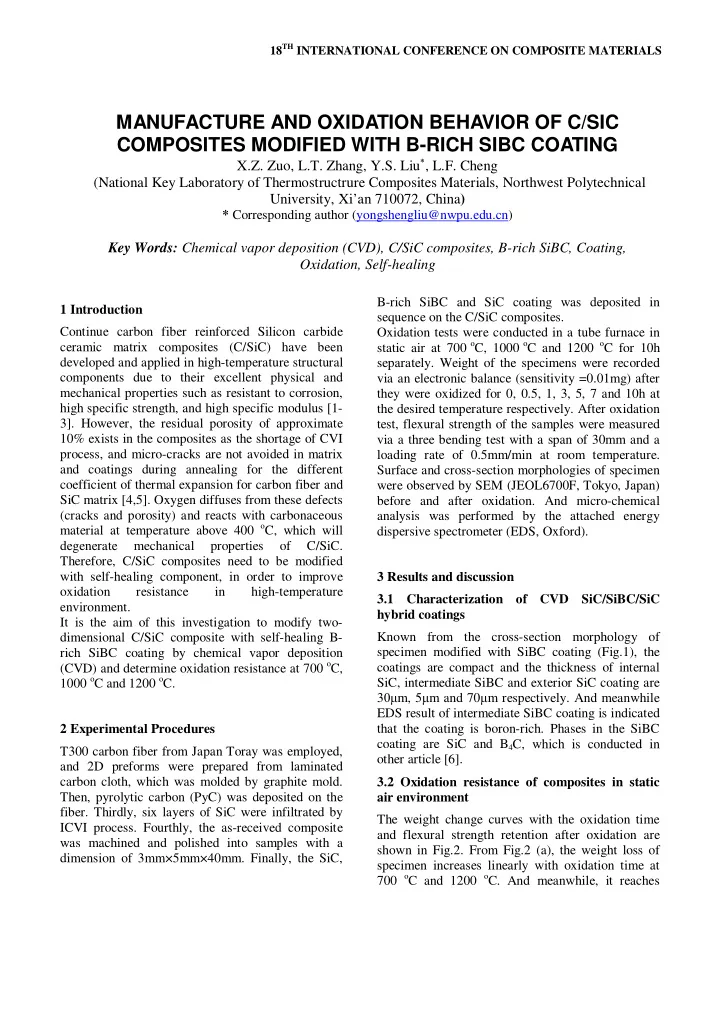manufacture and oxidation behavior of c sic