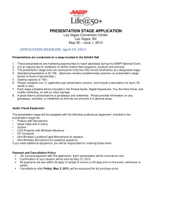 PRESENTATION STAGE APPLICATION  Las Vegas Convention Center  Las Vegas, NV May 30  June 1, 2013