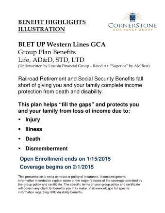 BLET UP Western Lines GCA  Group Plan Benefits  Group Plan Benefits  Life, AD&amp;D, STD, LTD