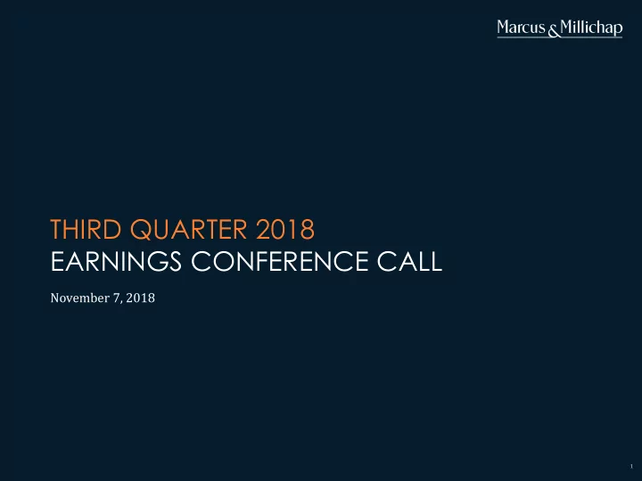 third quarter 2018 earnings conference call