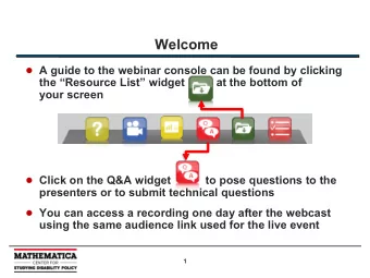 Welcome  A guide to the webinar console can be found by clicking  the Resource List widget