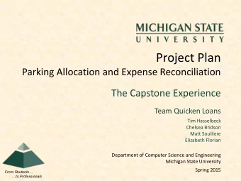 Project Plan  Parking Allocation and Expense Reconciliation  The Capstone Experience  Team Quicken