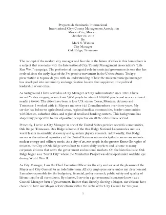 Proyecto de Seminario Internacional  International City/County Management Association  Mexico City,
