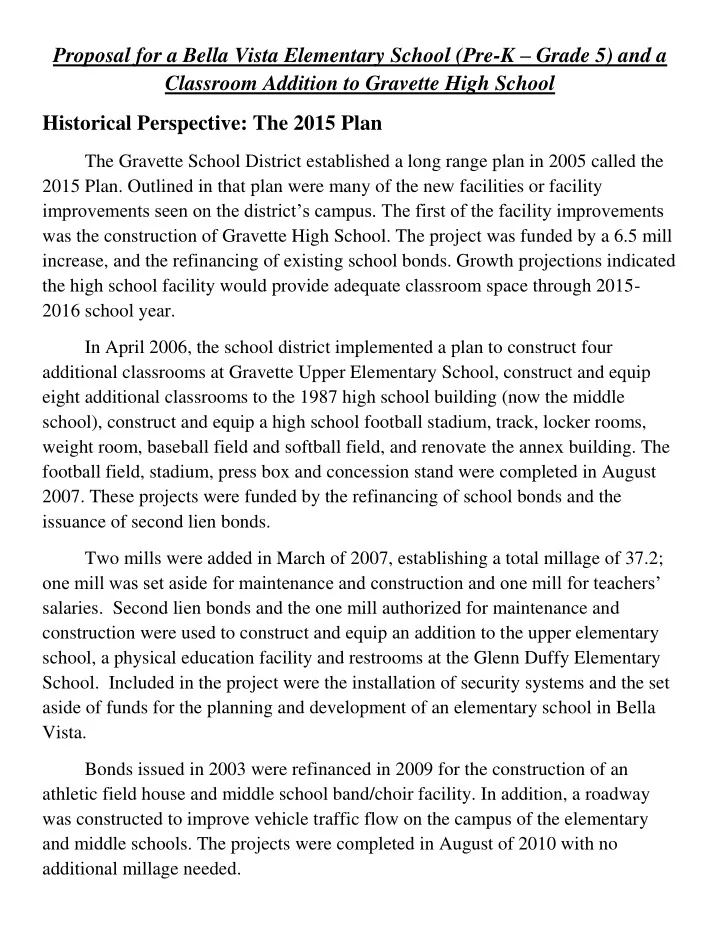 proposal for a bella vista elementary school pre k grade
