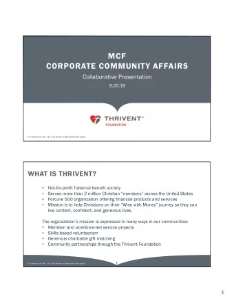 MCF  CORPORATE COMMUNITY AFFAIRS  Collaborative Presentation  8.20.18  0  For internal use only.