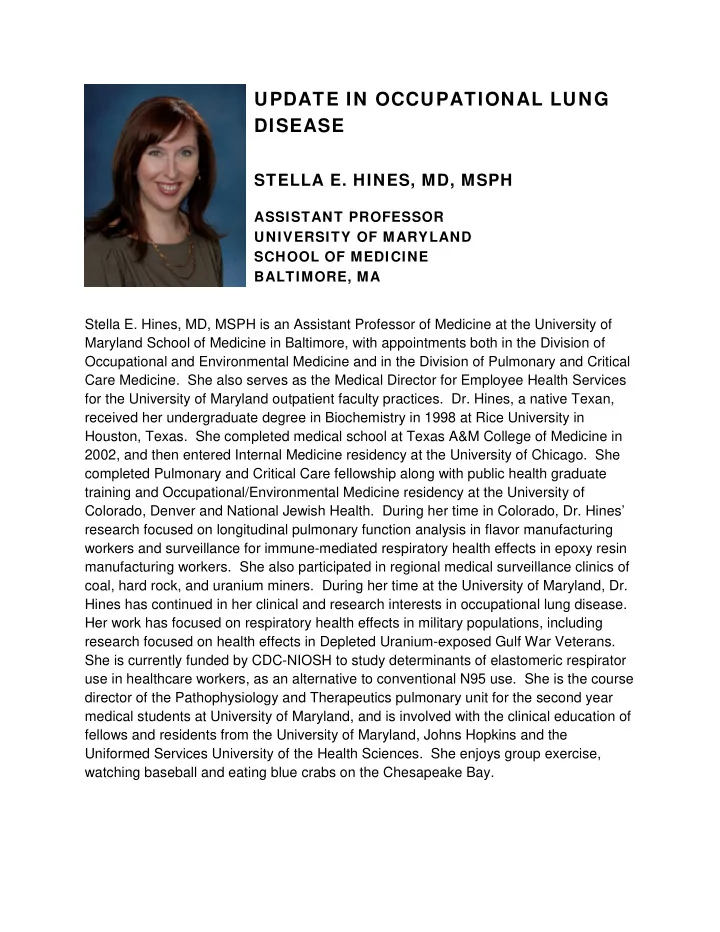 update in occupational lung disease