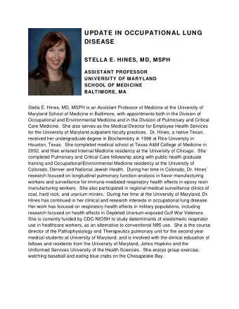 UPDATE IN OCCUPATIONAL LUNG  DISEASE  STELLA E. HINES, MD, MSPH  ASSISTANT PROFESSOR  UNIVERSITY OF