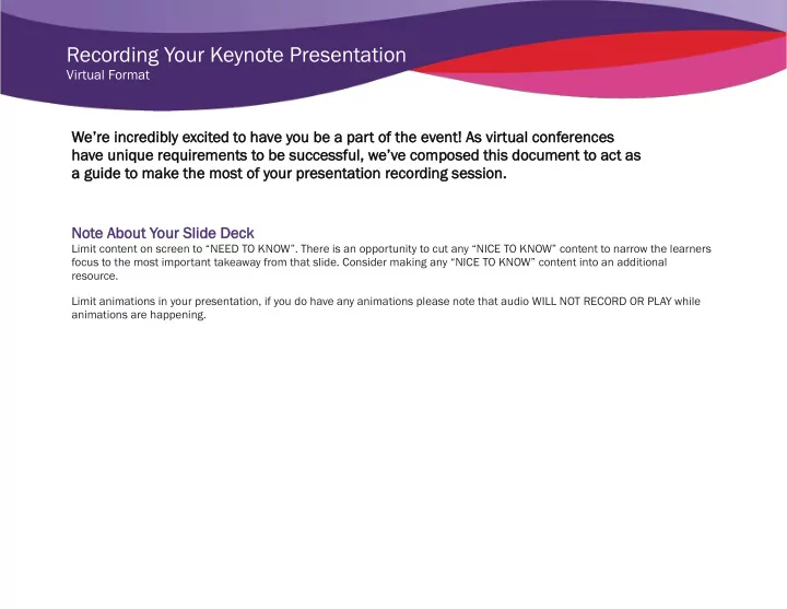 rec ecording y g your keyn ynote pres esentation