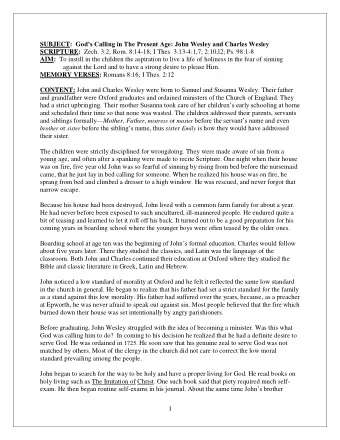 SUBJECT: Gods Calling in The Present Age: John Wesley and Charles Wesley SCRIPTURE: Zech. 3:2;