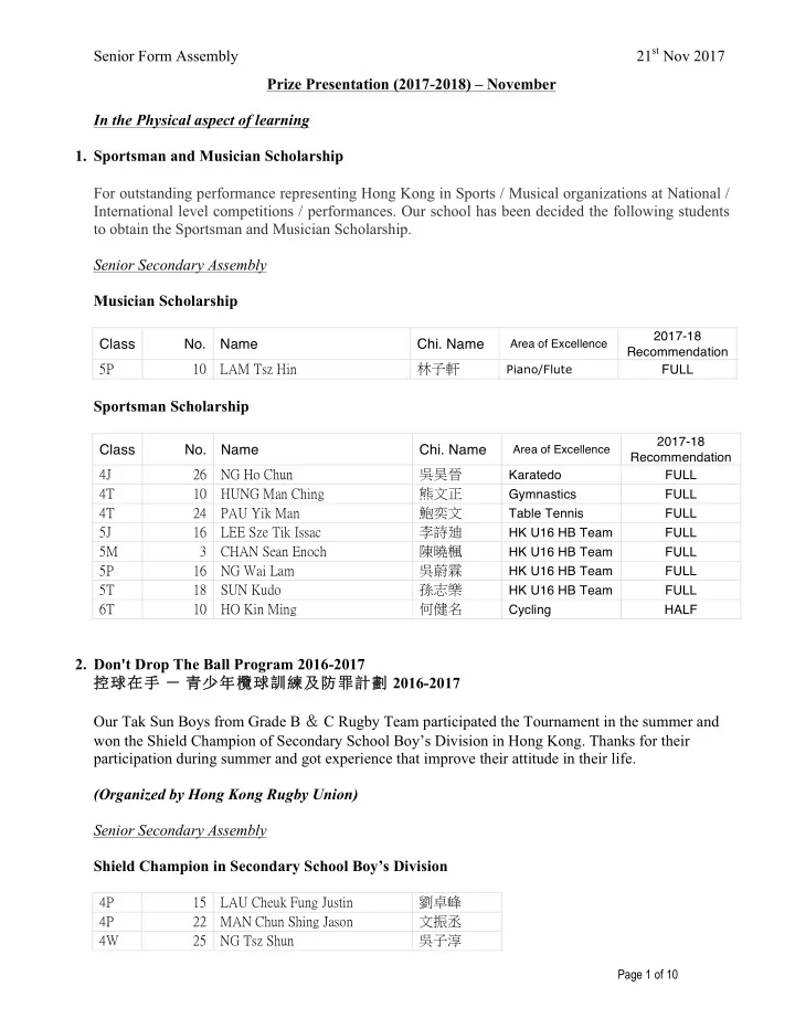 for outstanding performance representing hong kong in
