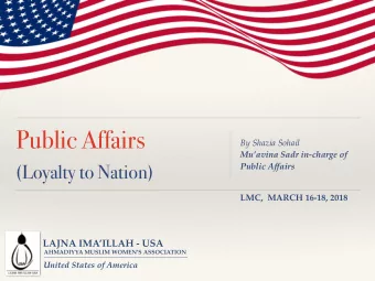 Public Affairs  By Shazia Sohail  Muavina Sadr in-charge of  (Loyalty to Nation)  Public Affairs
