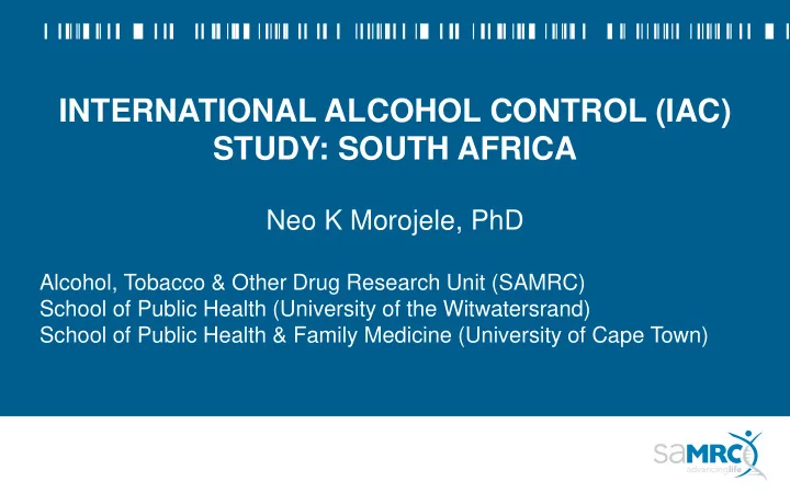 international alcohol control iac study south africa