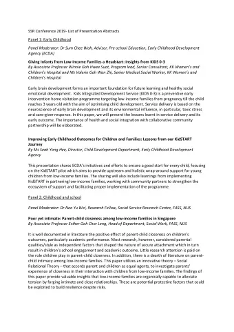 SSR Conference 2019- List of Presentation Abstracts  Panel 1: Early Childhood  Panel Moderator: Dr