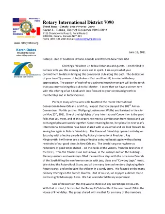 Rotary International District 7090 United States - Canada Best of Friends District  Karen L.