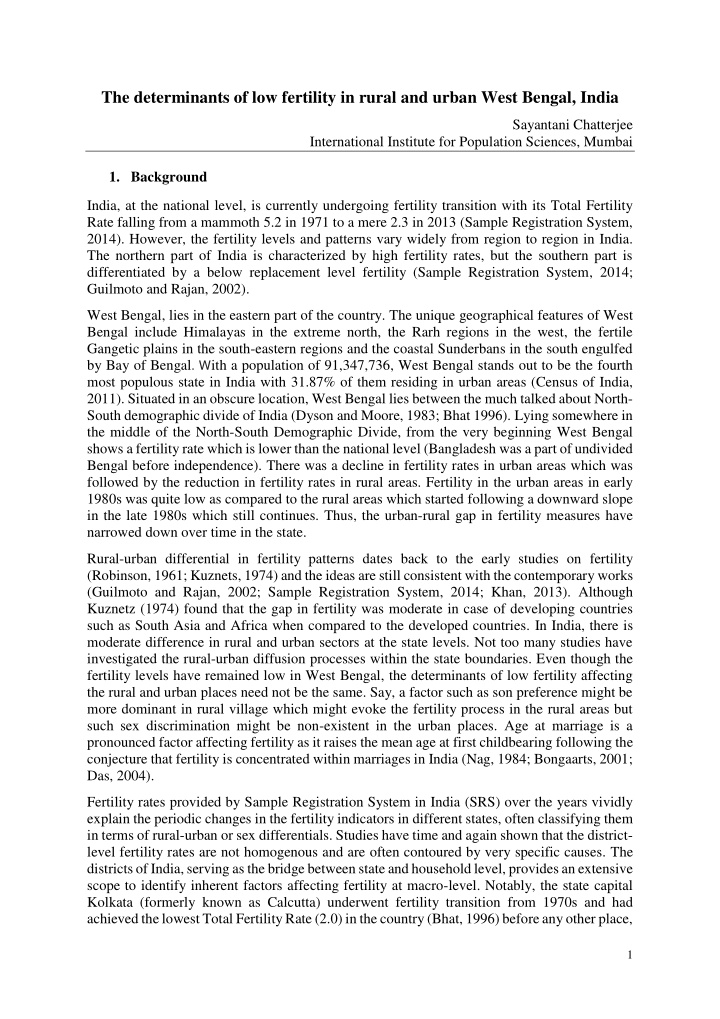 the determinants of low fertility in rural and urban west