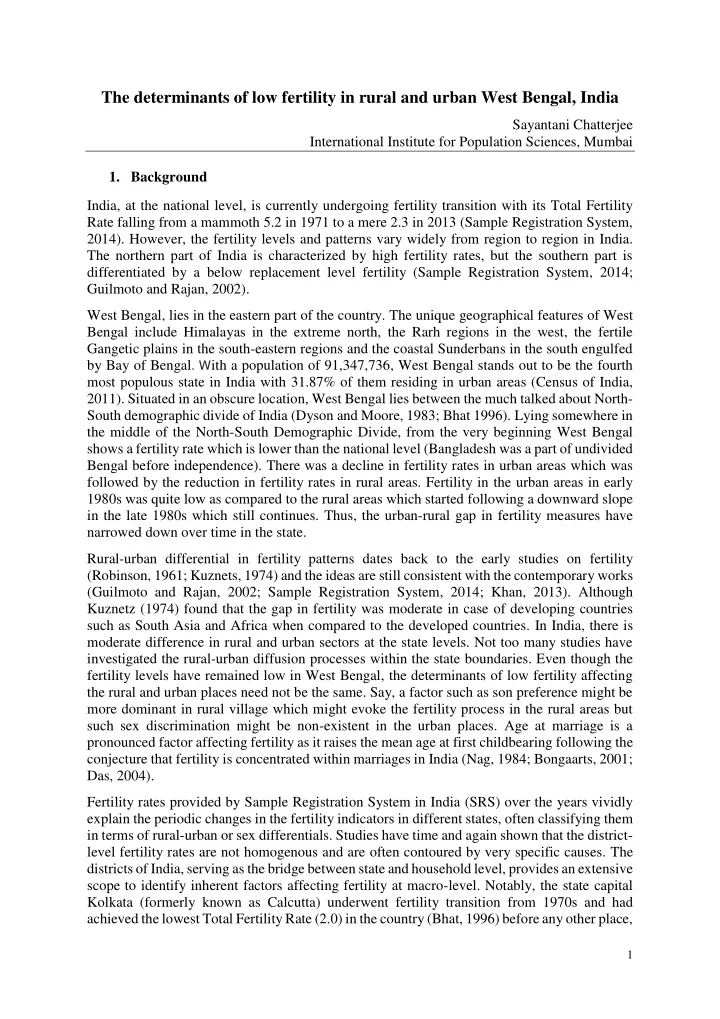 the determinants of low fertility in rural and urban west