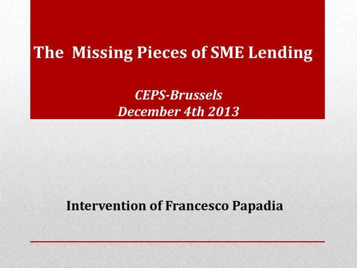 the missing pieces of sme lending
