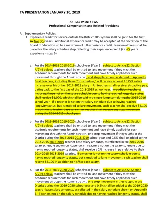 TA PRESENTATION JANUARY 10, 2019  ARTICLE TWENTY-TWO Professional Compensation and Related