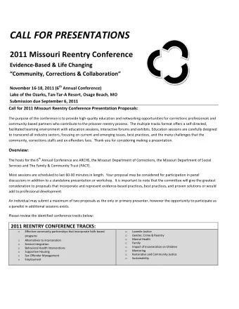 CALL FOR PRESENTATIONS  2011 Missouri Reentry Conference  Evidence-Based &amp; Life Changing