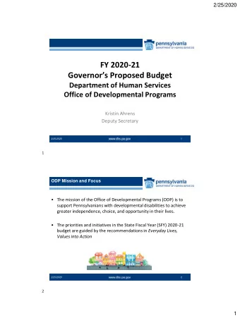 Governors Proposed Budget  Department of Human Services  Office of Developmental Programs