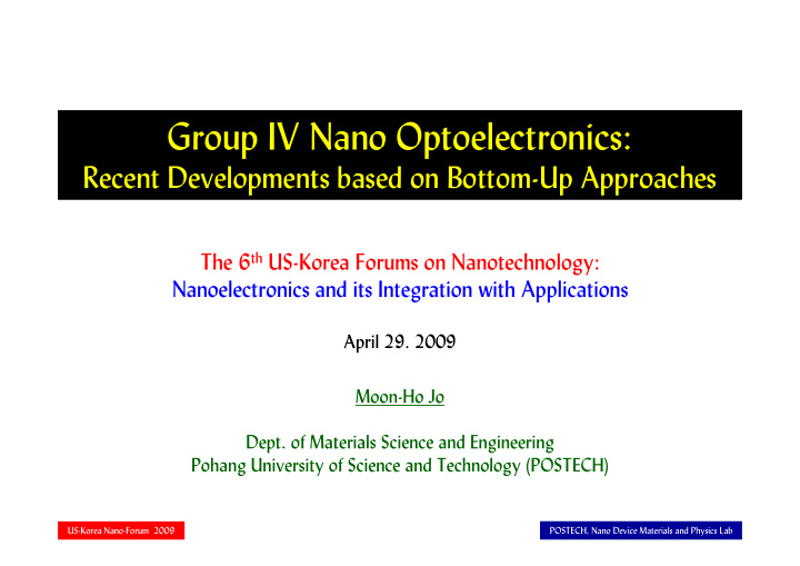 group iv nano optoelectronics si nano optoelectronics