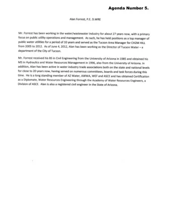 Agenda Number 5.  Agenda Number 5.  A Series of Investments  To Ensure Tucsons Water Future