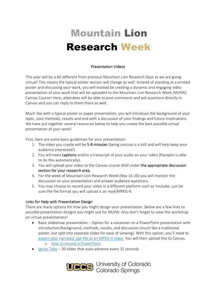 mountain lion research week