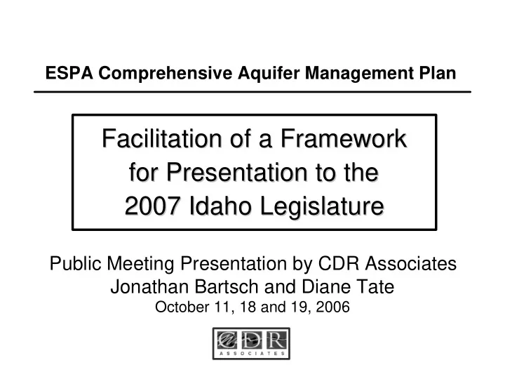 facilitation of a framework facilitation of a framework
