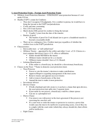 I. Asset Protection Trusts  Foreign Asset Protection Trusts  Offshore Asset Protection