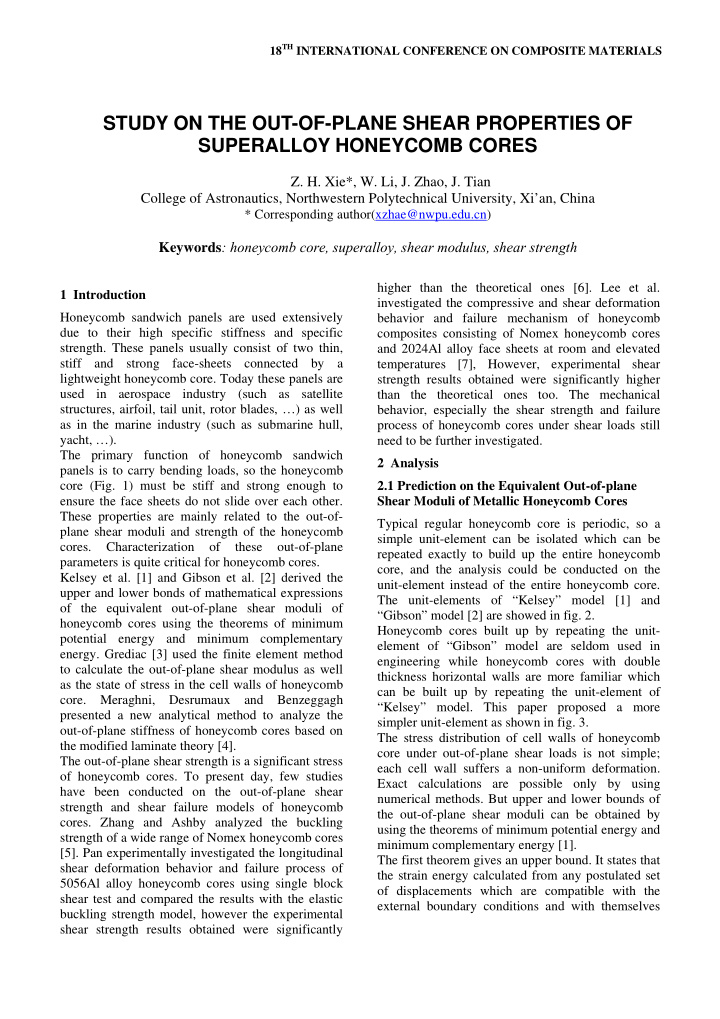 study on the out of plane shear properties of superalloy