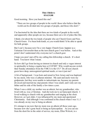 This I Believe  03AUG08  Good morning.  Have you heard this one?  &quot;There are two groups of