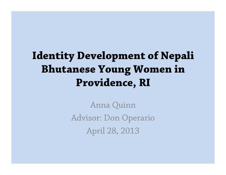 identity development of nepali bhutanese young women in