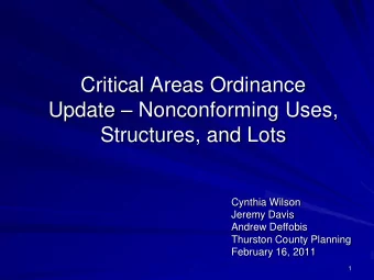 Critical Areas Ordinance Update  Nonconforming Uses,  Structures, and Lots  Cynthia Wilson