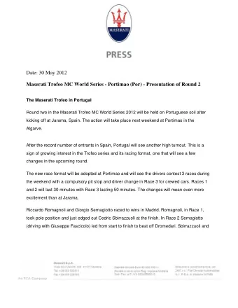 Date: 30 May 2012  Maserati Trofeo MC World Series - Portimao (Por) - Presentation of Round 2  The