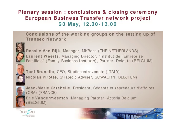 plenary session conclusions closing cerem ony european